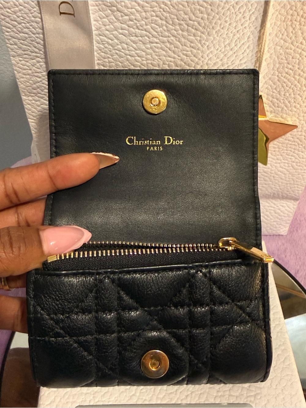 Christian Dior Caro Compact Bifold Wallet Black Cannage Calfskin Box & Dust Bag - Picture 6 of 12